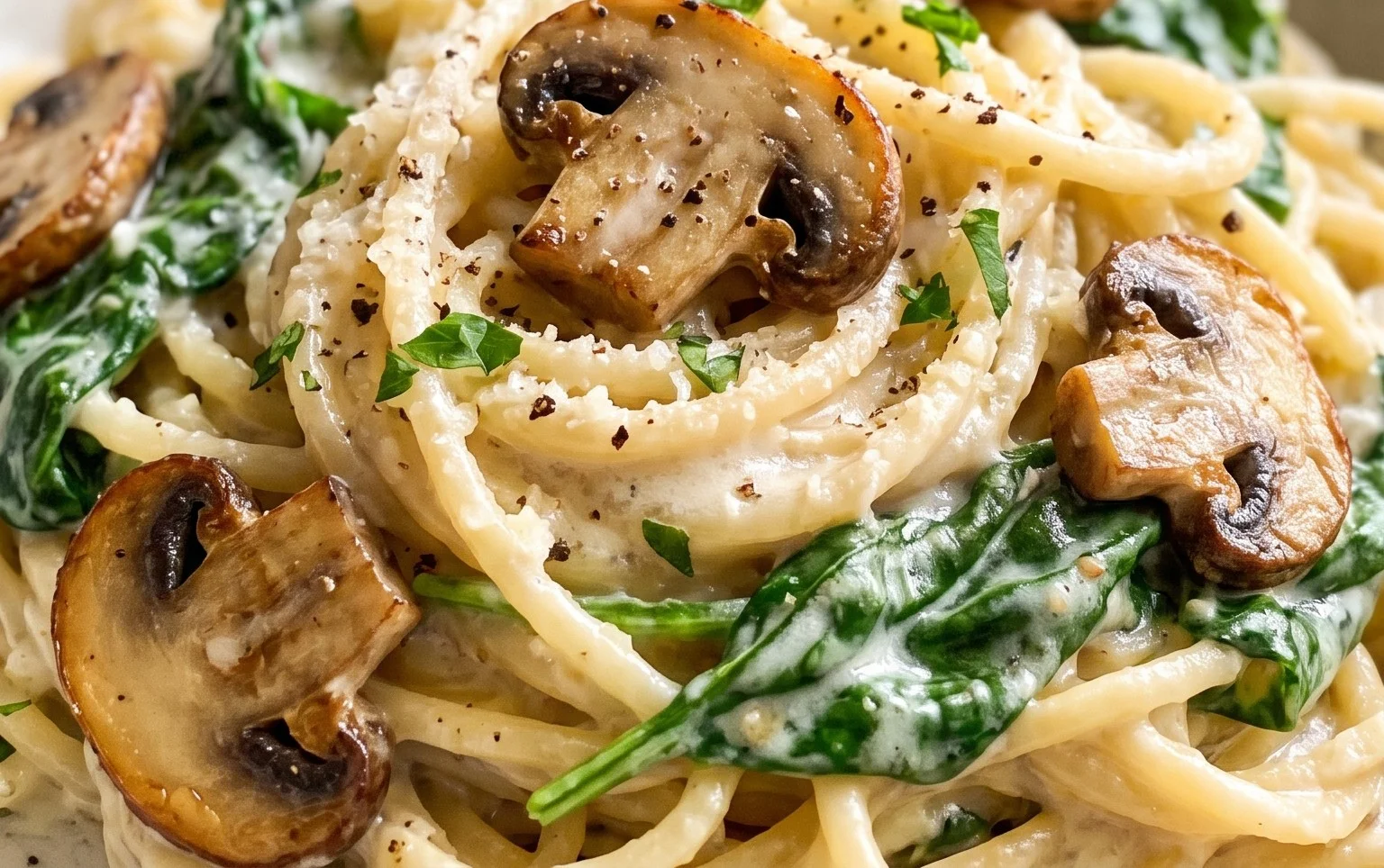 One-Pot Garlic Parmesan Pasta with Spinach and Mushrooms