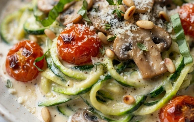 Zucchini-Spaghetti in cremiger Sauce– Zoodles