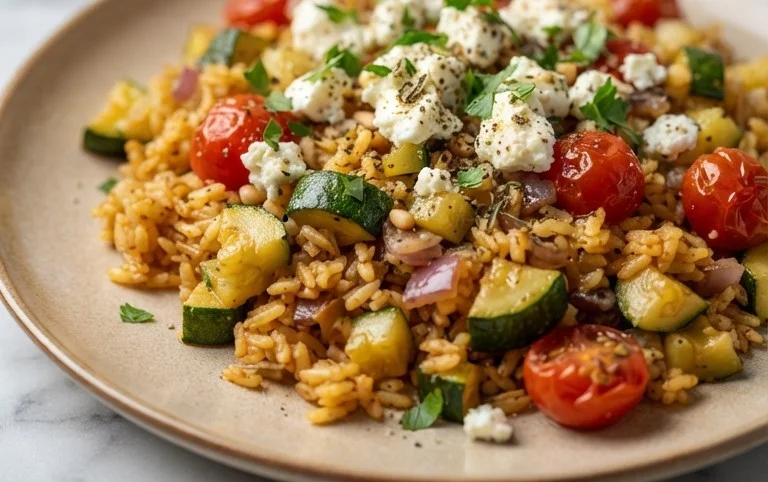 Zucchini-Reis-Pfanne mit Feta