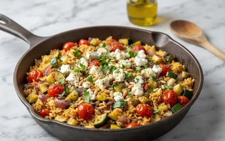 Zucchini-Reis-Pfanne mit Feta