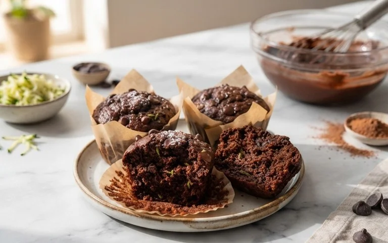 Healthy & Moist Chocolate Zucchini Muffins