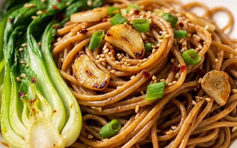 Spicy Garlic Soba Noodles with Bok Choy