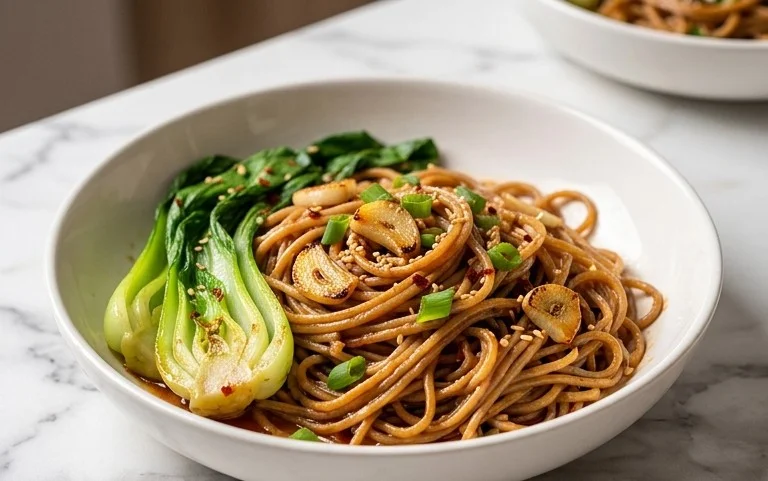 Spicy Garlic Soba Noodles with Bok Choy