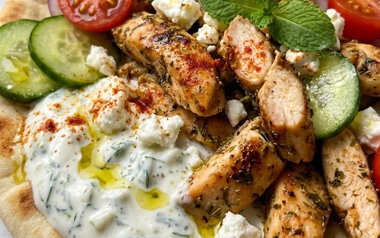 Mediterranes Hähnchen-Gyros mit Feta-Tzatziki genießen!