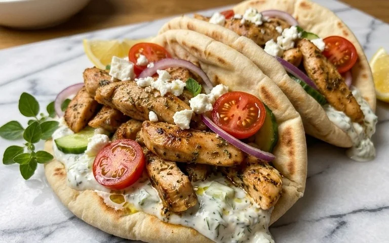 Mediterranes Hähnchen-Gyros mit Feta-Tzatziki genießen!