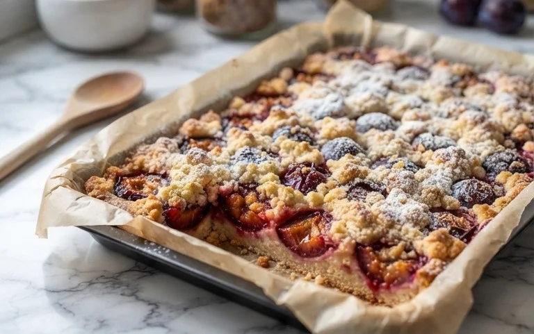 Pflaumenkuchen mit Streusel vom Blech (Quark-Öl-Teig)