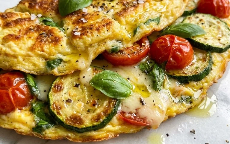 Zucchini-Omelett mit Tomaten und Basilikum