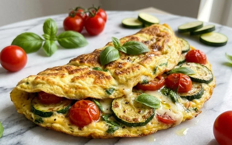 Zucchini-Omelett mit Tomaten und Basilikum