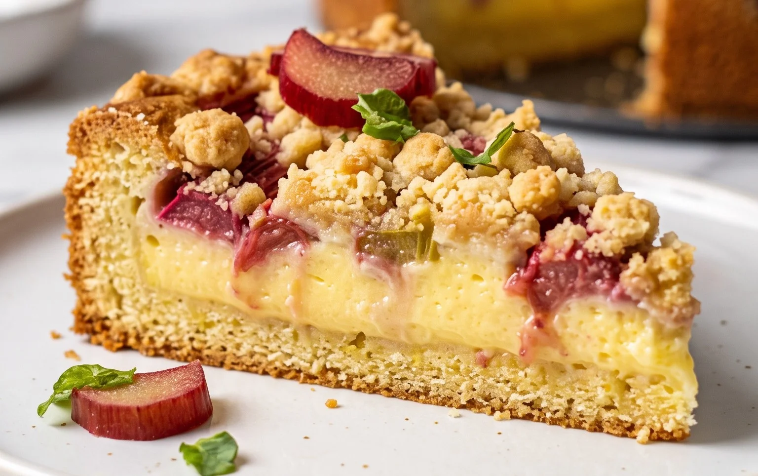 Rhabarberkuchen mit Pudding und Streuseln – wie von Oma