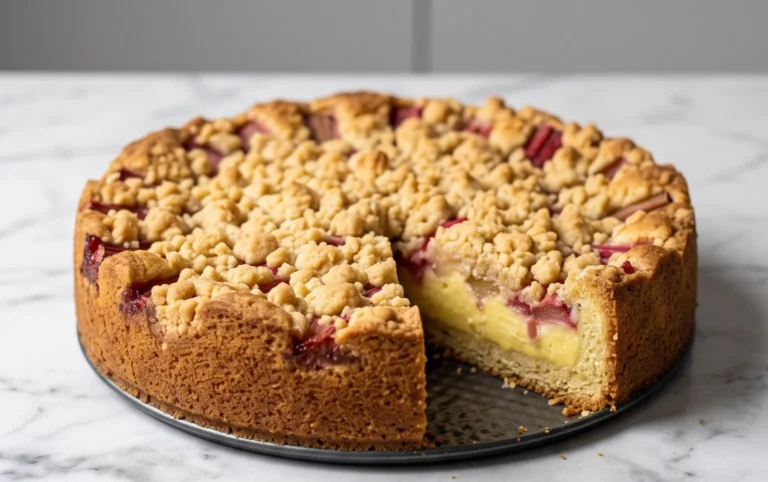 Rhabarberkuchen mit Pudding und Streuseln – wie von Oma