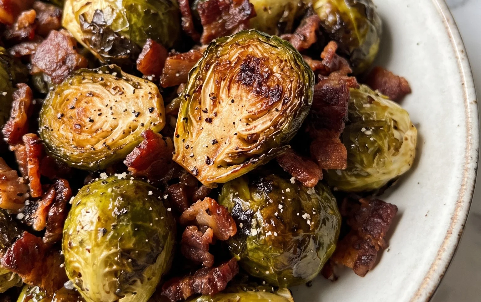 Air Fryer Brussels Sprouts with Beef Bacon