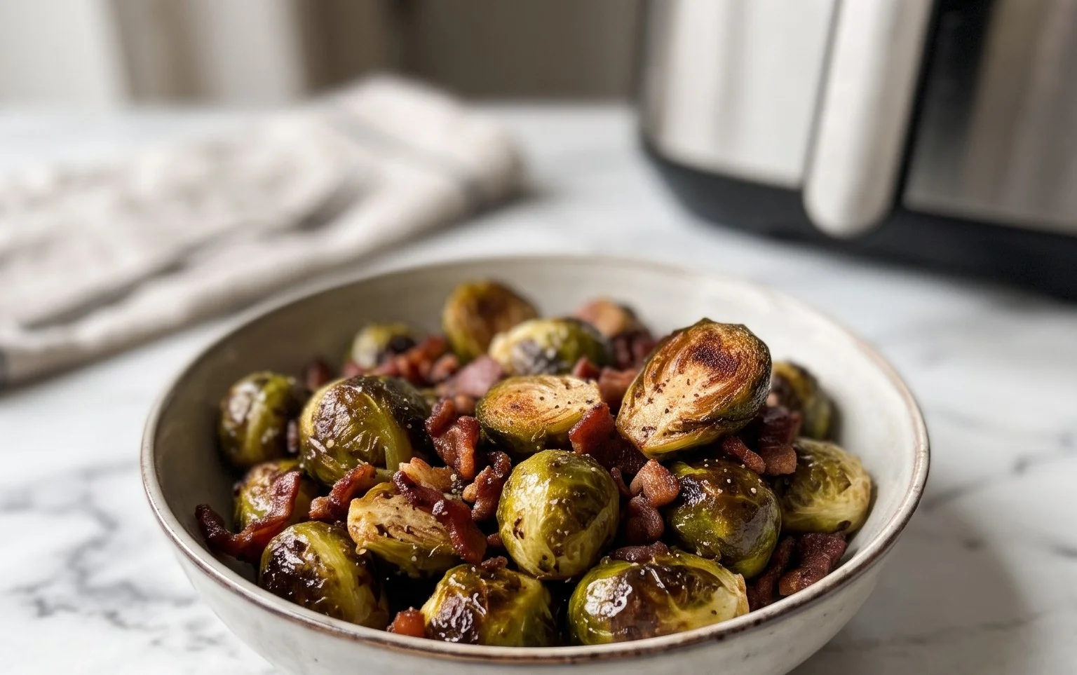 Rosenkohl mit Rinder-Speck aus der Heißluftfritteuse